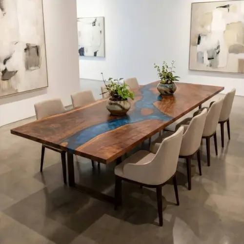 Black Walnut Epoxy Resin River Table Cerulean Blue Resin