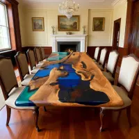 Black Walnut Epoxy Resin River Table Sapphire to Cobalt Blue
