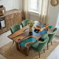 Black Walnut Epoxy Resin River Table Sapphire to Cobalt Blue