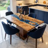 Poplar Wood Epoxy Resin River Table Sapphire Blue Resin