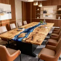 Poplar Wood Epoxy Resin River Table Sapphire Blue Resin