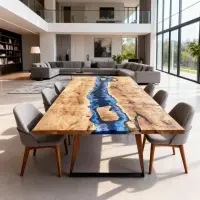 Poplar Wood Epoxy Resin River Table Sapphire Blue Resin