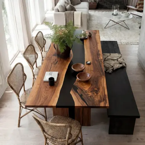 Walnut Epoxy Resin River Table Onyx Black Resin
