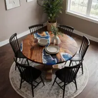 Walnut Epoxy Resin River Table Sapphire Blue