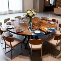 Walnut Epoxy Resin River Table Sapphire Blue