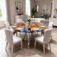 Walnut Epoxy Resin River Table Sapphire Blue