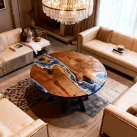 Walnut Epoxy Resin River Table Sapphire Blue