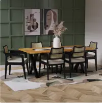 Shaysa wooden dining table set 6 seater with live edge design
