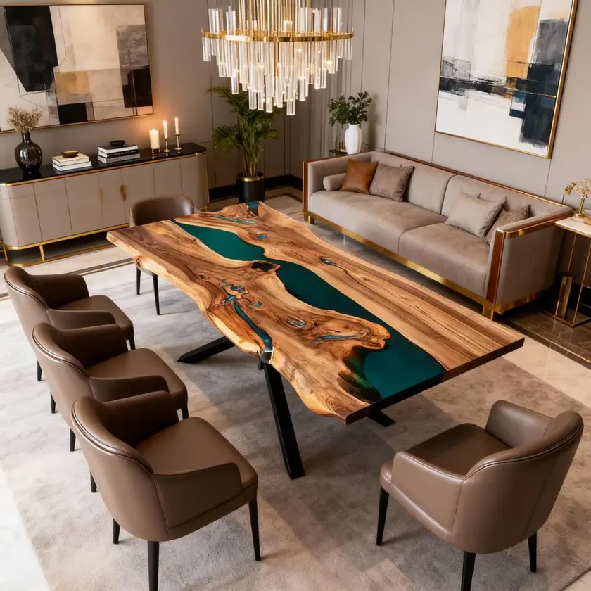 Walnut Epoxy Resin River Table Deep Teal Resin