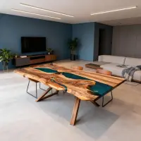 Walnut Epoxy Resin River Table Deep Teal Resin