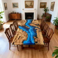 Olive Wood Epoxy Resin River Table Cobalt to Turquoise Resin