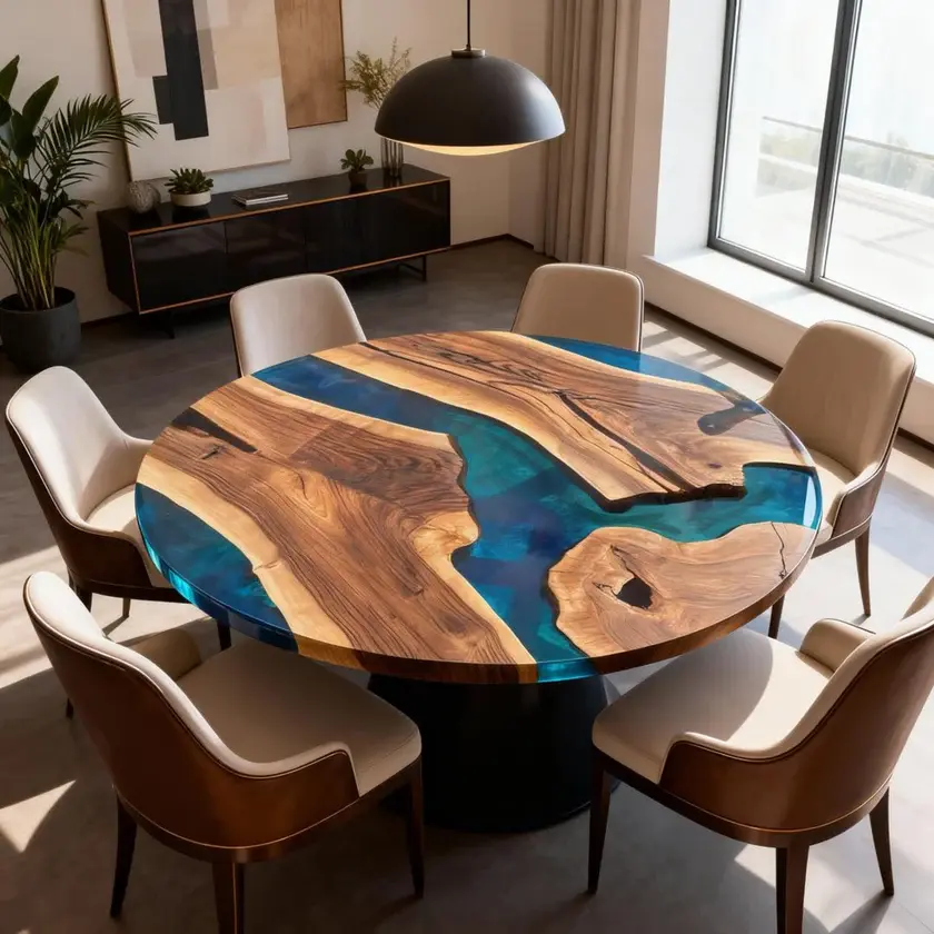Walnut Epoxy Resin River Table Sapphire Blue Resin