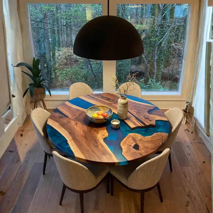 Walnut Epoxy Resin River Table Sapphire Blue Resin