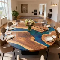 Walnut Epoxy Resin River Table Sapphire Blue Resin