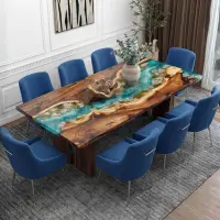 Walnut Epoxy Resin River Table Sea Glass Turquoise