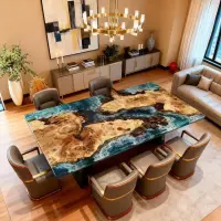 Poplar Wood Epoxy Resin River Table Sea Glass Teal