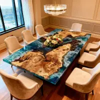 Poplar Wood Epoxy Resin River Table Sea Glass Teal