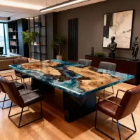 Poplar Wood Epoxy Resin River Table Sea Glass Teal