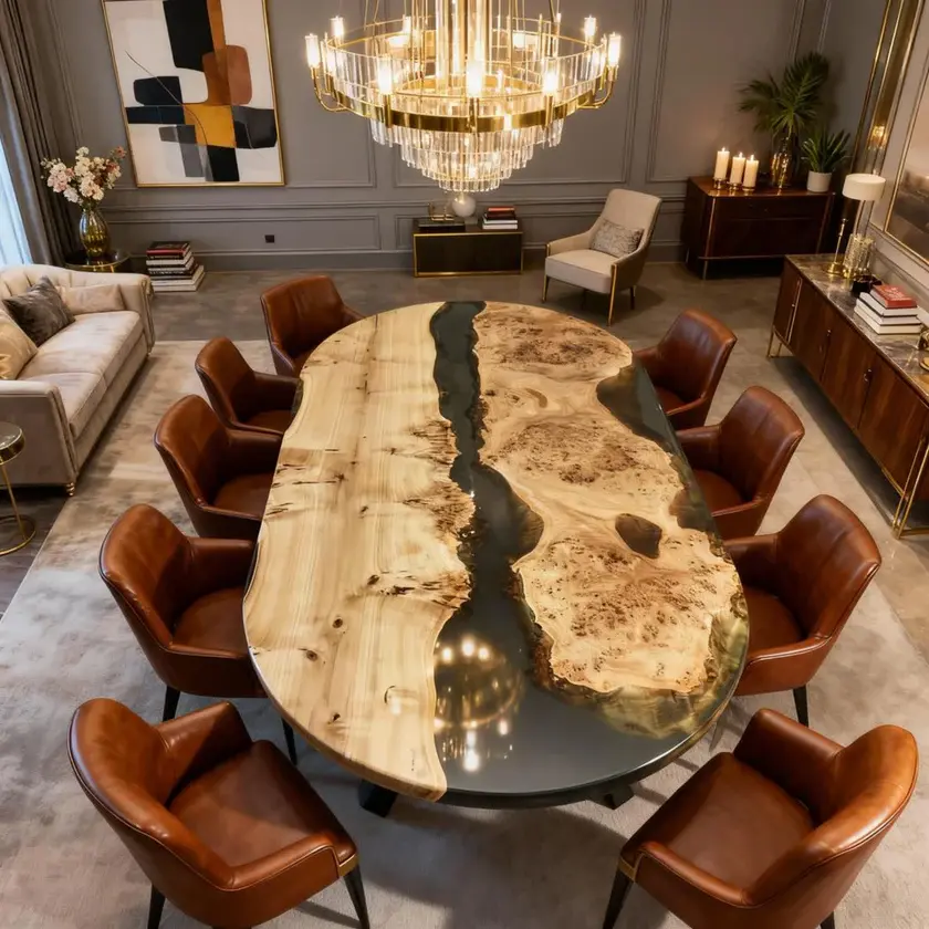 Poplar Wood Epoxy Resin River Table Onyx Black Resin