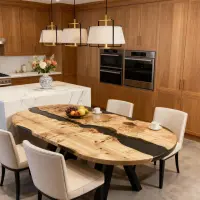 Poplar Wood Epoxy Resin River Table Onyx Black Resin