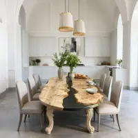 Poplar Wood Epoxy Resin River Table Onyx Black Resin