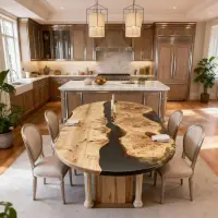 Poplar Wood Epoxy Resin River Table Onyx Black Resin