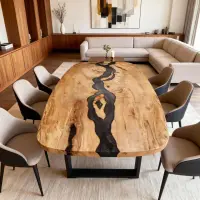 Poplar Wood Epoxy Resin River Table Onyx Black Resin GKW482
