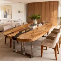 Walnut epoxy resin river table with sapphire blue resin river