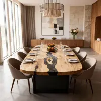 Poplar Wood Epoxy Resin River Table Onyx Black Resin GKW482