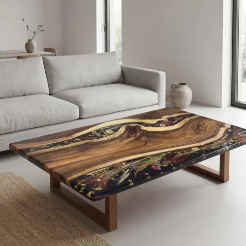 Walnut Onyx Bloom Walnut Console Epoxy Table