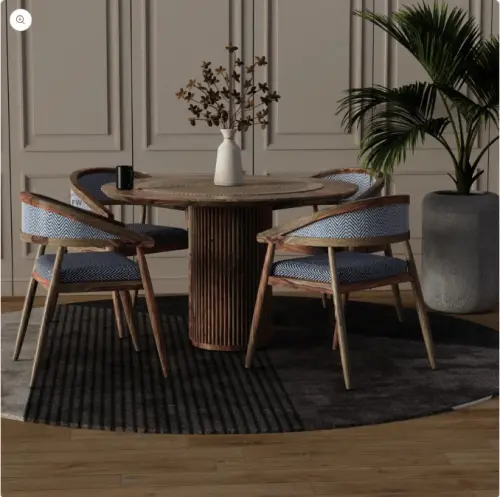 Ghumav Wooden Round Dining Table Set 4 Seater (Walnut Grey) - Solid Wood Dining Table