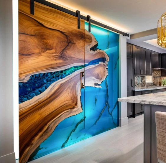 Doule Door Solid Wood and Epoxy resin