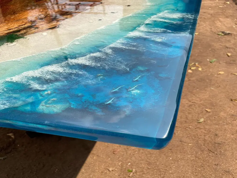 Epoxy Resin Dining Table with Matching Bench Set