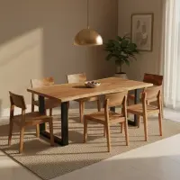 Live Edge Dining Table With 6 Seater Chair-Dining Table Set - Solid Wood Dining Table