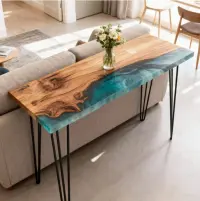 Caribbean Cove Olive Wood Console Epoxy Table