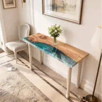 Caribbean Cove Olive Wood Console Epoxy Table