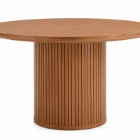 Round Walnut Wood Fluted Pedestal Dining Table - Solid Wood Dining Table