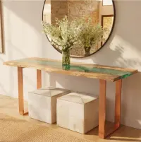 Seafoam Current Poplar Wood Console Epoxy Table