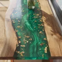 Seafoam Current Poplar Wood Console Epoxy Table