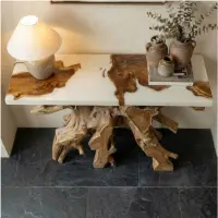 Alabaster Meander Walnut Wood Console Epoxy Table
