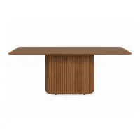 Rectangular Walnut Wood Fluted Pedestal Dining Table - Solid Wood Dining Table