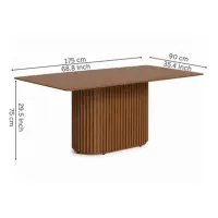 Rectangular Walnut Wood Fluted Pedestal Dining Table - Solid Wood Dining Table