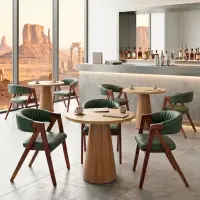 Retro Wooden Café Table with Ribbed Pedestal - Solid Wood Dining Table