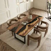 Walnut Epoxy Resin River Table Black Pearl