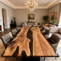 Walnut Epoxy Resin River Table Black Pearl
