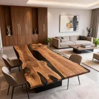 Walnut Epoxy Resin River Table Black Pearl