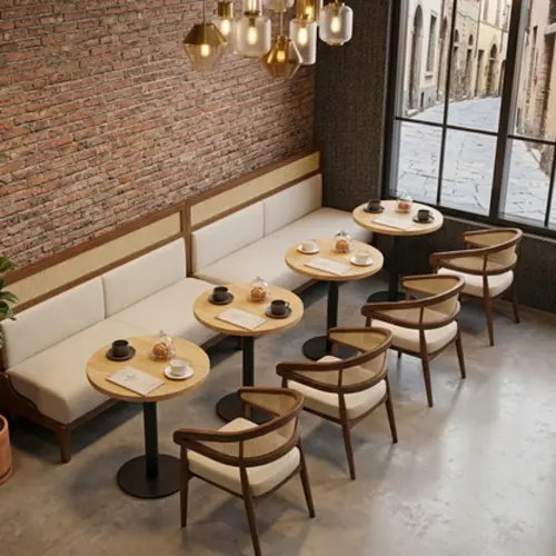 Minimalist Round Oak Café Table - Solid Wood Dining Table