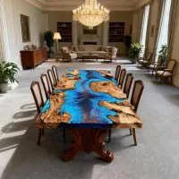 Olive Wood Epoxy Resin River Table Azure Blue Resin
