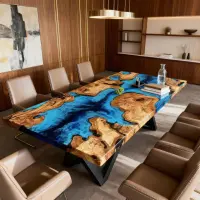 Olive Wood Epoxy Resin River Table Azure Blue Resin