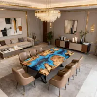 Olive Wood Epoxy Resin River Table Azure Blue Resin